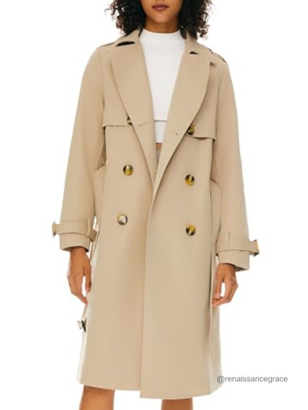 Women's Double Breasted Trench Coat 100% Polyester Belted Mid-Length